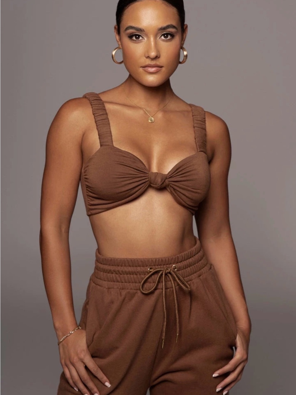 JLUXLABEL Brown Knot Front Bralette
